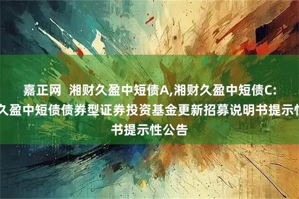 嘉正网  湘财久盈中短债A,湘财久盈中短债C: 湘财久盈中短债债券型证券投资基金更新招募说明书提示性公告